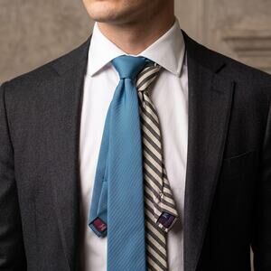 Polo Ralph Lauren Men's Tie Lot 2 Solid Blue Striped Handmade Preppy OS